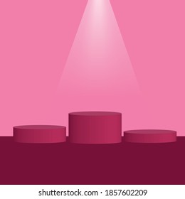 Pink Champion podium with light on it,1st, 2nd, 3rd podium