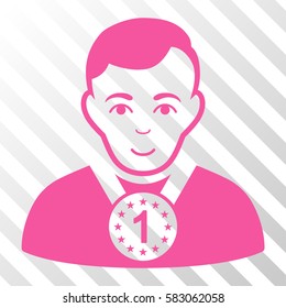 Pink Champion toolbar icon. Vector pictograph style is a flat symbol on diagonally hatched transparent background.