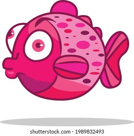 Pink character cute cartoon colorful fish, vector illustration isolated on white background