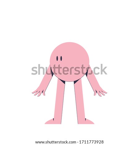 Pink character in flat style stand on white background stock vector illustration. Uncertain man.