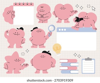 Pink Character Learning Activity Illustration Set