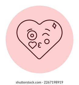 Pink character in the shape of a heart color line icon. Mascot of emotions. Pictogram for web page, mobile app, promo.