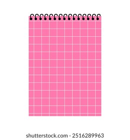 Pink checkered notebook. Bright vector illustration ideal for educational content, study materials, and school themed designs