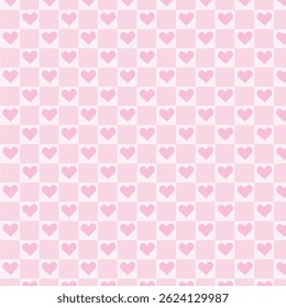 A pink checkered pattern with heart and square designs