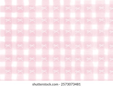 Pink checkered seamless pattern with little bows background  Day Vector illustration.