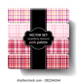 Pink Checkered seamless texture. Scottish vector pattern set. Plaid fabric background. Unusual ornament tartan collection.