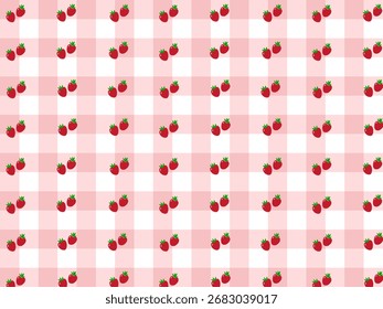 rosa Checkered com morango Gingham Padrão sem emenda