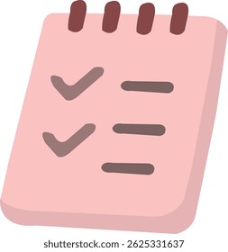 Bloco de notas cor-de-rosa com duas marcas de seleção.