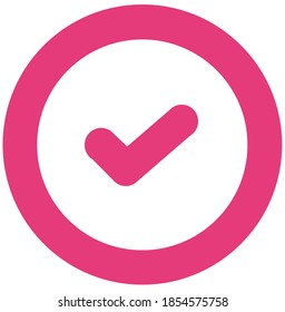Icono de marca de verificación rosa para aplicaciones y sitios web.