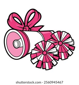 Pink Cheerleading Megaphone with Pom-Poms Illustration