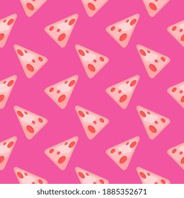 Pink cheese slices , seamless pattern on a pink background.