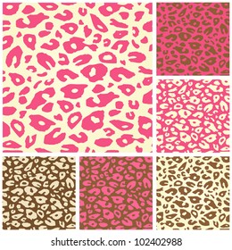 Pink Cheetah Print Seamless Pattern Set. Vector Animal Background