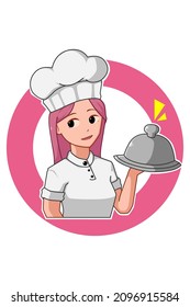 Pink Chef Girl Cartoon Illustration