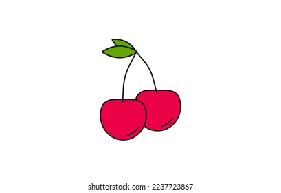 Pink cherry in beautiful style on white background. Beautiful natural background. Healthy diet. Isolated object. Natural beauty. Food line art.