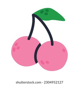 Pink Cherry Berry on Stalk as Creative Element Isolated on White Background Vector Illustration