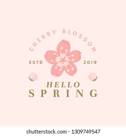 Pink cherry blossom badge vector