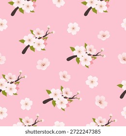 Fondo de ilustración sin fisuras de patrón de rama de cerezo rosa