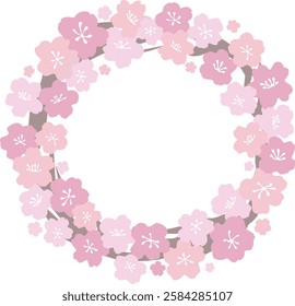 Pink cherry blossom circle frame with branches