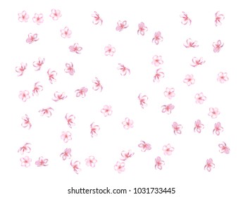 Pink Cherry Blossom Confetti Vector. Tender Wedding Romantic Background. Funky Love Pink Cherry Blossom Confetti. Spring Apple, Sakura or Apricot Blooming Showering. Light Magic Flying Petals.
