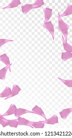 Pink Cherry Blossom Falling Down. Isolated Vector illustration of Cherry Blossom. Flying Pink Sakura Petals Background. Design of Greeting or Invitation Card. 
