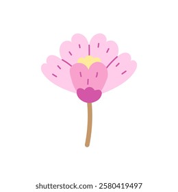 Pink Cherry Blossom Flower. Hand drawn vector illustration of sakura in flat style. Beautiful spring pink flower. Japanese Hanami symbol