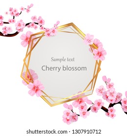 Pink cherry blossom isolated on white background. Spring composition with sakura and place for text. Vector illustration