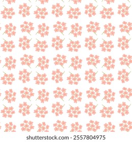 Pink cherry blossom pattern on white background with delicate floral repetition.