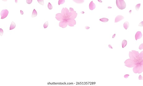 Pink Cherry Blossom Petals Dancing in the Breeze: Exquisite Spring Floral Frame, Pure Natural Background for Serenity and Tenderness, Perfect for Romantic and Refreshing Designs
