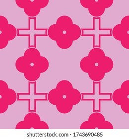 Pink cherry blossom and plus sign seamless vector on pink background 