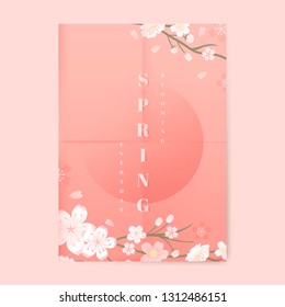 Pink cherry blossom poster template vector