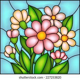 Pink cherry blossom / sakura, japanese floral composition in stained glass window style, vector illustration