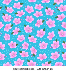Rosa Kirschblüte nahtloses Muster.  Blumendruck. Graue Kirschblumen mit blauem Hintergrund. gut für Stoff, Modedesign, Sommerkleid, Kimono, Textilien, Tapeten.