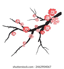pink cherry blossom tree illustration, Includes illustrations of stems, blooms, petals, and buds. Japanese cherry blossoms