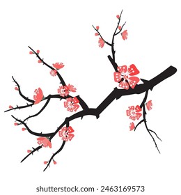 
pink cherry blossom tree illustration, Includes illustrations of stems, blooms, petals, and buds. Japanese cherry blossoms.