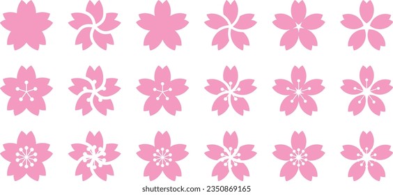 Pink cherry blossom vector illustration set
