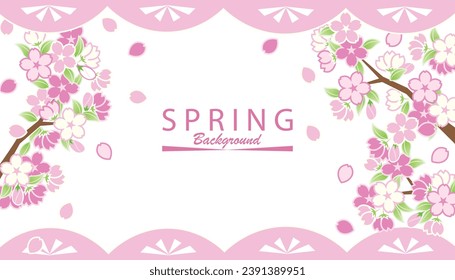 Vector de flores de cerezo rosa Ilustración. Marco de flores de cerezo de Sakura. Flor de primavera de fondo japonesa.