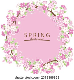 Vector de flores de cerezo rosa Ilustración. Marco de flores de cerezo de Sakura. Flor de primavera de fondo japonesa.