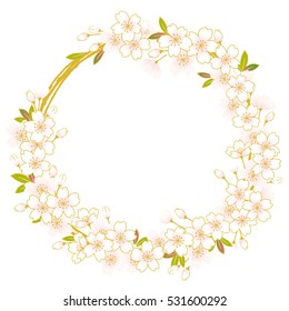 Pink Cherry blossom wreath, Vector illustration
