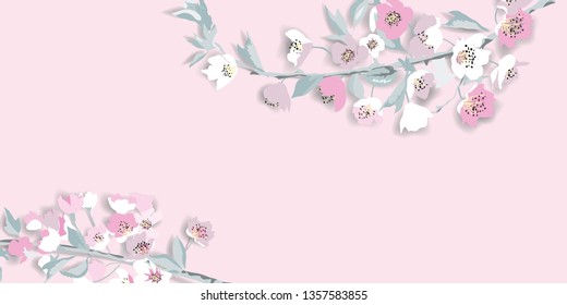 Pink Cherry blossom,Paper art spring or summer