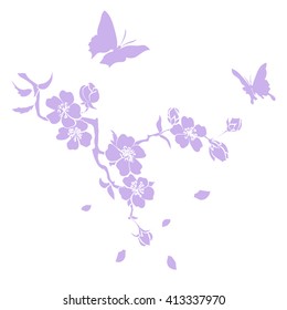 pink cherry blossoms branch  are on white background. Vector illustration