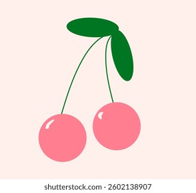pink cherry with leaves on a pink background,