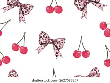 pink cherry leopard vector design hand drawn