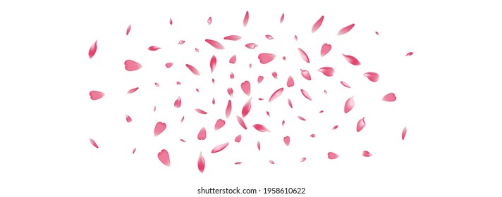 Pink Cherry Petal Vector White Background. Color Floor Rose Petal Texture. Lotus Petal Modern Poster. Bright Peach Petal Template.