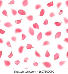 Pink cherry petals with bokeh effect seamless pattern