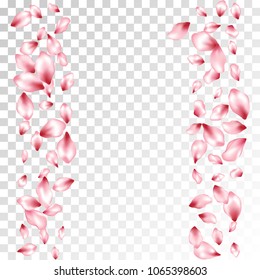 Pink cherry petals flying vector fashionable background. Spring falling flower parts confetti, blossom elements floral design. Idyllic flower blossom petals flyer vector background.