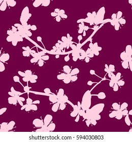 Pink cherry sakura flower seamless pattern. Vector illustration background