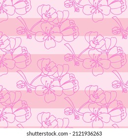 Flores primaverales japonesas de cerezo rosa sakura sin fisuras. Florecimiento del árbol. Un ambiente femenino de estilo femenino. Ilustración de diseño de vectores.