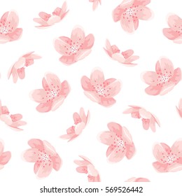 Pink cherry sakura japanese spring flowers seamless pattern. Tree bloom blossom. Feminine girlish style mood. Vector design illustration.