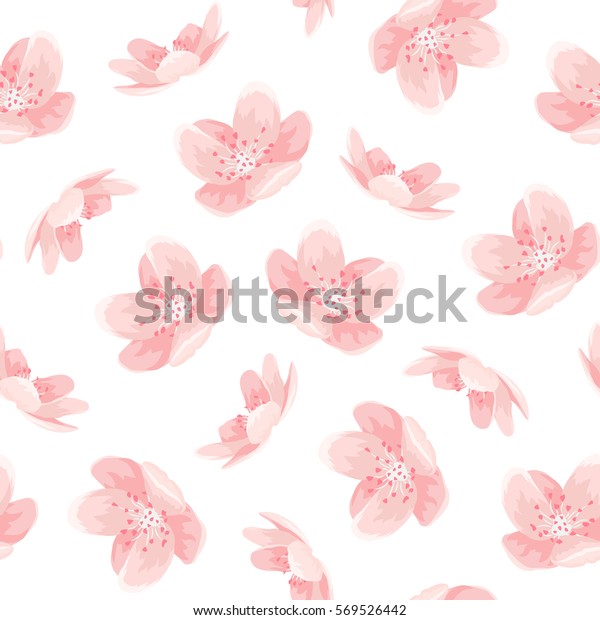 ピンクの桜の春の花のシームレスな模様 木が咲く 女の子らしい雰囲気 ベクター画像デザインイラスト のベクター画像素材 ロイヤリティフリー