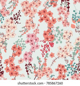 Pink Cherry Seamless Vector Pattern